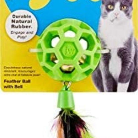 JW Pet Cataction Feather Ball with Bell, Cat Toy, Green, 1 Count - Picture 4 of 5